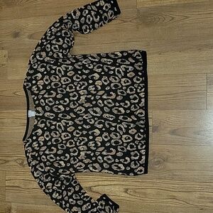Chico's Black and Tan Animal Print Studded Sweater Top